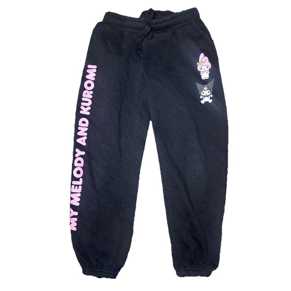 Hello Kitty Medium (8/10) Sweatpants Black Sanrio Fleece Joggers Anime Friends